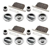 Loops 4 Pack - Complete Locking Sliding Pocket Door Pack Set- Polished Chrome - Thumbturn Bathroom