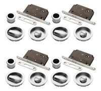 Loops 4 Pack - Complete Locking Sliding Pocket Door Pack Set- Satin Chrome - Thumbturn Bathroom