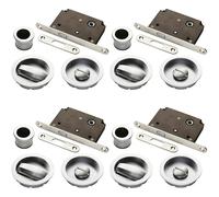 Loops 4 PACK - Complete Locking Sliding Pocket Door Pack Set- Satin Chrome - Thumbturn Bathroom