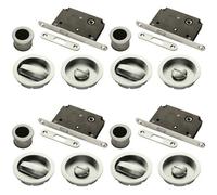 Loops 4 Pack - Complete Locking Sliding Pocket Door Pack Set- Satin Nickel - Thumbturn Bathroom