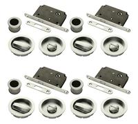 Loops 4 PACK - Complete Locking Sliding Pocket Door Pack Set- Satin Nickel - Thumbturn Bathroom