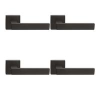 Loops 4 Pack - Contemporary Flat Door Handle Set - Matt Black Sleek Lever On Square Rose