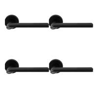 Loops 4 Pack - Contemporary Flat Door Handle Set - Matt Black Smooth Lever On Round Rose