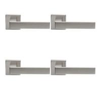 Loops 4 Pack - Contemporary Flat Door Handle Set - Satin Chrome Sleek Lever On Square Rose