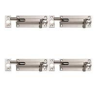 Loops 4 Pack - Cranked Barrel Surface Mounted Sliding Door Bolt Lock 80mm X 38mm Bright Steel