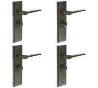 Loops 4 PACK Dark Bronze Door Handle & Backplate with Turn & Release for Bathrooms - Solid Brass Interior Handle