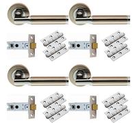 Loops 4 Pack - Door Handle & Latch Pack Set- Chrome & Nickel Straight Bar Screwless Round Rose Kit