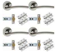 Loops 4 PACK - Door Handle & Latch Pack Set- Polished Chrome Slim Curved Screwless Round Rose Kit