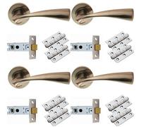 Loops 4 Pack - Door Handle & Latch Pack Set- Satin Nickel Curved Flaired Screwless Round Rose Kit