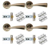 Loops 4 PACK - Door Handle & Latch Pack Set- Satin Nickel Curved Flaired Screwless Round Rose Kit
