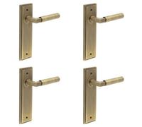 Loops 4 Pack Elegant Antique Brass Door Handle Latch Backplate For Modern Homes - Solid Brass Interior Lever