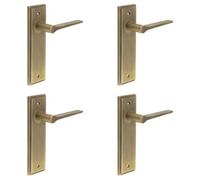 Loops 4 Pack Elegant Antique Brass Door Handle Latch Backplate For Modern Homes - Solid Brass Interior Handle
