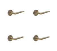 Loops 4 Pack Elegant Antique Brass Door Handle On Plain Rose For Residential And Commercial Use - Solid Brass Interior Handle