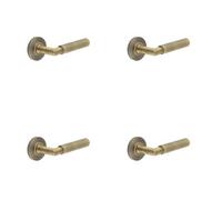 Loops 4 Pack Elegant Antique Brass Door Handle With Chamfered Rose - Solid Brass Interior Handle