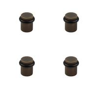 Loops 4 Pack Elegant Antique Brass Knurled Floor Doorstops 40mm Diameter - Solid Brass & Rubber Stopper
