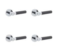 Loops 4 Pack Elegant Black Leather Door Handle With Polished Chrome Finish - Interior Handle
