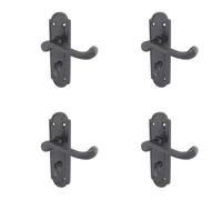 Loops 4 Pack Elegant Black Suite Door Handle On Bathroom Plate For Stylish Interiors - Interior Lever On Backplate