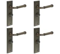 Loops 4 Pack Elegant Dark Bronze Bathroom Door Handle With Backplate And Turn Release Mechanism - Solid Brass Interior Handle