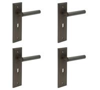 Loops 4 Pack Elegant Dark Bronze Door Handle Lock Backplate For Home And Office - Solid Brass Interior Lever