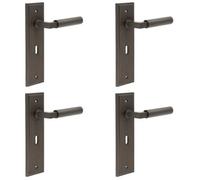 Loops 4 Pack Elegant Dark Bronze Door Handle Lock Backplate For Modern Homes - Solid Brass Interior Lever