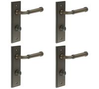 Loops 4 Pack Elegant Dark Bronze Door Handle With Backplate And Turn Release For Bathrooms - Solid Brass Interior Handle