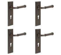Loops 4 Pack Elegant Dark Bronze Door Handle With Euro Backplate For Luxurious Home Decor - Solid Brass Interior Handle