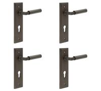 Loops 4 Pack Elegant Dark Bronze Door Handle With Euro Backplate - Solid Brass Interior Lever Lock