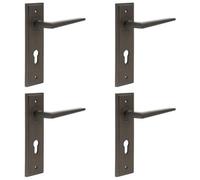 Loops 4 Pack Elegant Dark Bronze Euro Backplate Door Handle For Modern Homes - Solid Brass Interior Handle