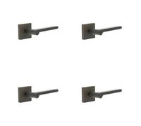 Loops 4 Pack Elegant Dark Bronze Square Door Handle With Plain Rose - Solid Brass Interior Handle