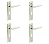 Loops 4 Pack Elegant Door Handle With Euro Backplate In Polished Nickel Finish - Solid Brass Interior Handle