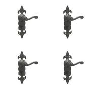 Loops 4 Pack Elegant Fleur De Lys Black Door Handle For Bathrooms - Interior Lever On Backplate