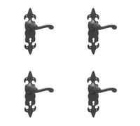 Loops 4 Pack Elegant Fleur De Lys Black Door Handle With Lockplate For Classic Homes - Interior Lever On Backplate