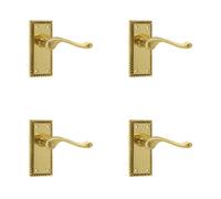 Loops 4 Pack Elegant Georgian Suite Door Handle With Polished Brass Finish - Interior Lever On Backplate