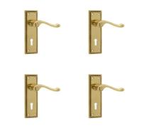 Loops 4 Pack Elegant Georgian Suite Polished Brass Door Handle With Lockplate - Interior Lever On Backplate