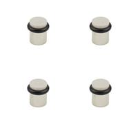 Loops 4 Pack Elegant Knurled Floor Mounted Doorstops In Polished Nickel - 40mm Diameter - Solid Brass & Rubber Stopper