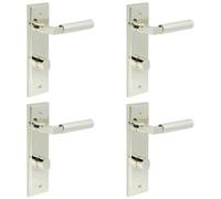 Loops 4 Pack Elegant Polished Nickel Bathroom Door Handle Set With Turn & Release Mechanism - Solid Brass Interior Handle