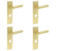 Loops 4 Pack Elegant Satin Brass Bathroom Door Handle With Versatile Backplate Options - Solid Brass Interior Lever