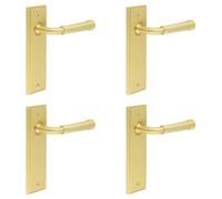 Loops 4 Pack Elegant Satin Brass Door Handle Latch With Versatile Backplate Options - Solid Brass Interior Handle