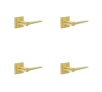 Loops 4 Pack Elegant Satin Brass Door Handle On Square Stepped Rose For Modern & Traditional Interiors - Solid Brass Interior Handle
