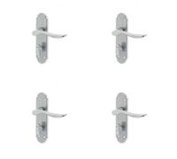 Loops 4 Pack Elegant Satin Chrome Suite Door Handle With Bathroom Plate - Interior Lever On Backplate