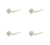 Loops 4 Pack Elegant Satin Nickel Door Handle On Chamfered Rose For Luxury Interiors - Solid Brass Interior Handle
