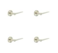 Loops 4 Pack Elegant Satin Nickel Door Handle On Knurled Rose For Modern And Classic Interiors - Solid Brass Interior Handle