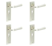 Loops 4 Pack Elegant Satin Nickel Euro Backplate Door Handle For Modern Homes - Solid Brass Interior Handle