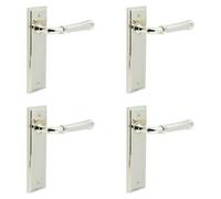 Loops 4 Pack Elegant Solid Brass Door Handle Latch Backplate In Polished Nickel Finish - Solid Brass Interior Handle