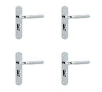 Loops 4 Pack Elegant Twin Suite Door Handle Set In Polished And Satin Chrome Finish Interior Lever On Backplate