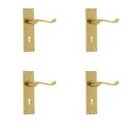 Loops 4 Pack Elegant Victorian Scroll Door Handle In Polished Brass Finish - Interior Lever On Backplate