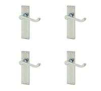Loops 4 Pack Elegant Victorian Scroll Door Handle With Long Latchset In Satin Chrome Finish - Interior Lever On Backplate
