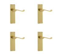 Loops 4 Pack Elegant Victorian Scroll Door Handle With Long Polished Brass Latchset Plate - Interior Lever On Backplate