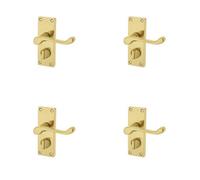 Loops 4 Pack Elegant Victorian Scroll Door Handle With Privacy Plate In Polished Brass - Interior Lever On Backplate