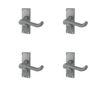 Loops 4 Pack Elegant Victorian Scroll Door Handle With Privacy Plate In Satin Chrome Finish - Interior Lever On Backplate